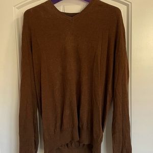 Massimo Dutti Brown V-neck Cotton/Silk/Cashmere Pullover Sweater, Size Medium